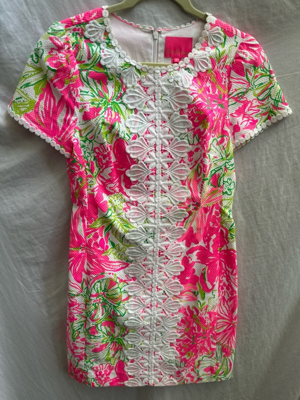 Lilly Pulitzer Pink Floral Lace-Front Mini Dress